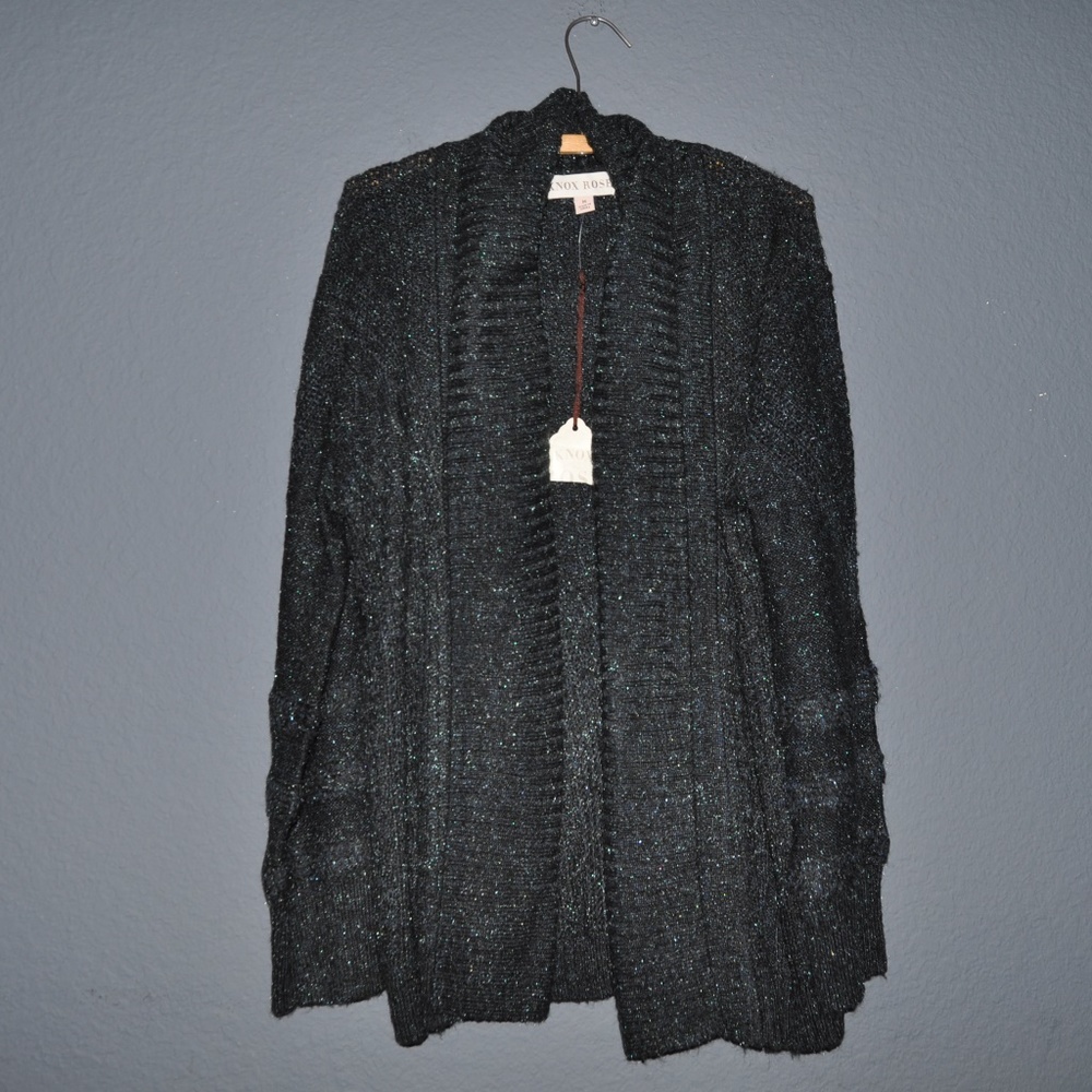 053 NWT KNOX ROSE Blue Sparkle Cardigan Sweater sz M Women's - Picture 3 of 5
